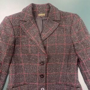 Vintage Y2K Georgiou Studio Wool Blend Plaid Blazer Jacket Red Black Sz 4